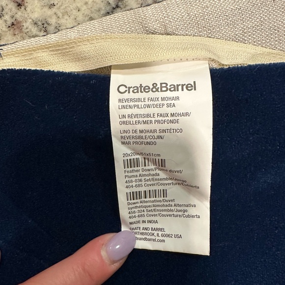 Crate&Barrel Deep Sea 20"x20" Faux Mohair Throw Pillow Cover - Picture 3 of 4